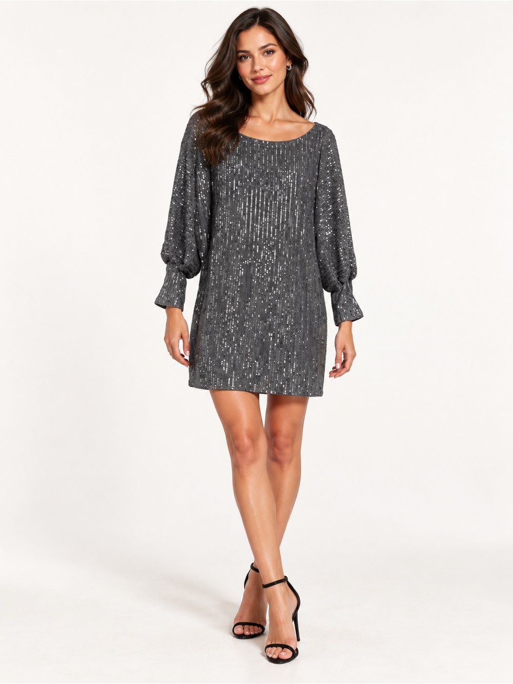 Harper Lane Gray Silver Sequin Batwing Sleeve Mini Dress Small Party Nightlife